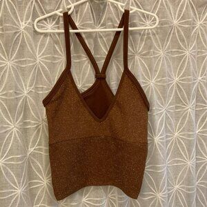 Anthropologie Brown Sparkly Crop Tank